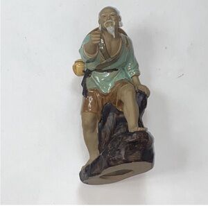 VTG,Shiwan Fishermen Missing Fishing Pole  Ceramic Figurine - Brown and Green